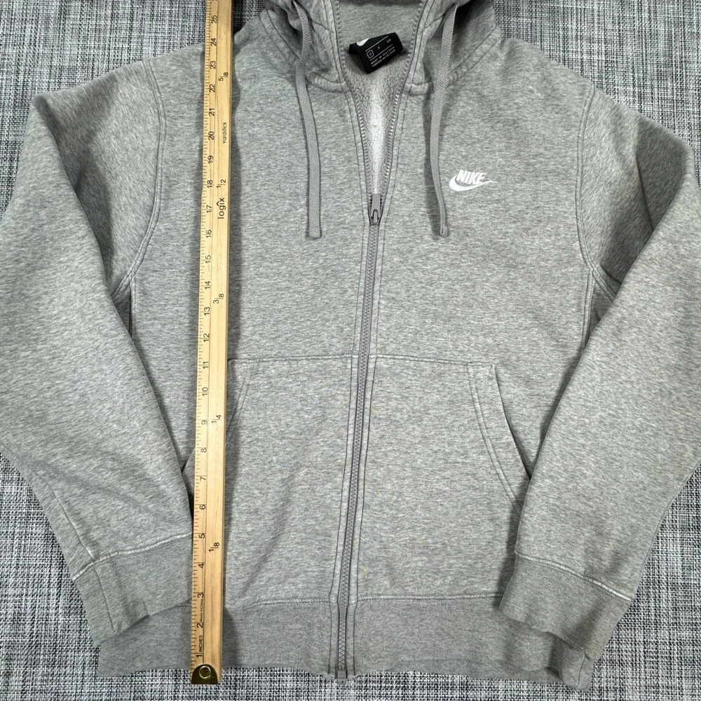Nike Men's Small Gray Full Zip Fleece Hoodie Embroidered Swoosh Sportswear